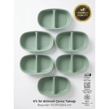 Odea 6'lı Iki Bölmeli Çerez Tabağı Seti - 17.5 cm Kırılmaz Plastik Çerezlik ve Mezelik - Bpa Içermez, Derin Dondurucuya Uygun (Yeşil/gri)