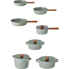Odea Neoflam Fika Alüminyum Döküm Gri 11 Parça Cam Kapaklı Tencere Tava Seti FIKA11GRIC