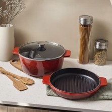 Odea Aryıldız Duo Cast Iron Tencere Kırmızı 28CM