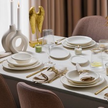 Odea Aryıldız Evaliza Stripe Gold 30 Parça Yemek Takımı, 6 Kişilik, Bone China, Beyaz