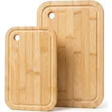 Odea Deconox Bambu 2’li Kesim Panosu Seti, 16X26 cm ve 20X30 cm Doğal Bambu Kesim Tahtası, Oluklu Kenarlı Askı Delikli Mutfak Doğrama Sunum Peynir Ekmek Sebze Meyve Kesme Panosu