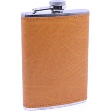 Odea Turuncu Deri Kaplama Paslanmaz Çelik Cep Matarası - Hip Flask 9 Oz