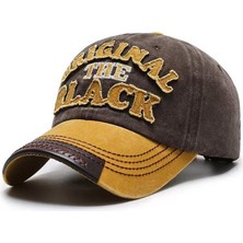 Odea Valkyrie Original The Black Nakışlı Unisex Beyzbol Şapkası Vintage Eskitme Pamuk Ayarlanır Kahve Sarı