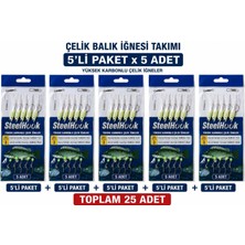 Odea Valkyrie Fosforlu Çelik Balık Iğnesi Takımı 5’li Paket x 5 Adet Toplam 25 Iğne Hazır Olta Gece Parlayan Yemli Çapari