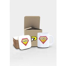 Odea Postermanya Super Dad Baba Tasarımlı Baskılı Kupa Bardak Seti Mug (Babalar Günü Hediyesi, Babaya Hediye)