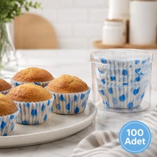 Odea 100 Adet Büyük Kağıt Kek Kapsülü – Muffin ve Cupcake Pişirme Kâğıdı, Desenli Büyük Boy Kek Kalıbı, Mavi