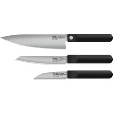 Odea Fissler Procut/premium Bıçak Seti, 3 Parça (1 Evrensel Bıçak 14 Cm, 1 Sebze Bıçağı 9 Cm, 1 Aşçı Bıçağı 20 Cm) Elde Zımparalanmış Paslanmaz Çelik Bıçak, Almanya'da Üretilmiştir, Çok Hafif, Ergonomik
