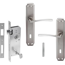Renas Store Kumru Nikel Saten Oda Kapı Kolu + Hok Er-40 Ekstra Gömme Kilit Iç Kapı Oda Kilidi Rulmanlı Köşeli 40 mm Takım
