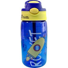 Odea Aputue Çocuk Su Şişesi, 480ML Kapasiteli Flip Pipetli, Bpa Içermeyen, Taşıma Kulplu ve Kolay Açılır Düğmeli, Sızdırmaz Çocuk Su Matarası, Okul ve Spor Için (Roket Desenli)