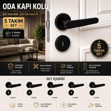 Odea (5 Takım Set) Kayı Mat Siyah Rozetli Oda Kapı Kolu Sağa Sola Uyumlu Modern Kapı Takımı Kolları