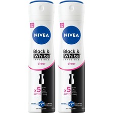 Odea Nıvea Kadın Sprey Deodorant Black&white Invisible Clear 150 Ml, Ter ve Ter Kokusuna Karşı 72 Saat Anti-Perspirant Koruma,çiçeksi Koku,x2 Adet