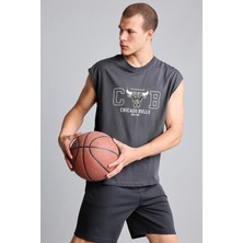 Odea DEFACTO%100 Pamuk Nba Chicago Bulls Lisanslı Oversize Antrasit Atlet H3860AX26SM