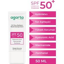 Odea Agarta Cilt Tonu Eşitleyici Renkli Güneş Kremi, Spf 50+, Hyaluronic Acid, Niacinamide, Panthenol, 50 ml