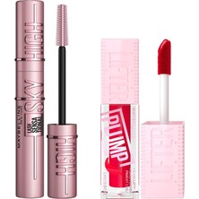 Odea Maybelline New York Lifter Plump Dudak Parlatıcısı- 004 Red Flag & Lash Sensational Sky High Maskara Makyaj Seti