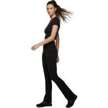 Odea Koton Katlı Slim Fit Yüksek Bel Uzun Ispanyol Paça Spor Tayt