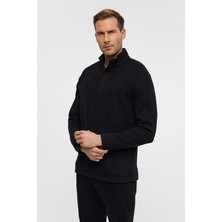 Odea Siyah Regular Düz Devir Devir Fermuarlı Polo Yaka Devir Devir Devir Sweatshirt