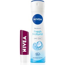 Odea Nıvea Kadın Sprey Deodorant Fresh Natural 150ML 48 Saat Koruma ve Nemlendirici Böğürtlen Dudak Bakım Kremi