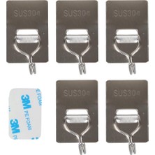 Odea Güncelçarşı 5 Adet 304 Paslanmaz Çelik Kanca Askılık, Yapışkanlı Güçlü Yük Taşıyan, Su Geçirmez ve Neme Dayanıklı 5'li Paket Metal Çelik Askı