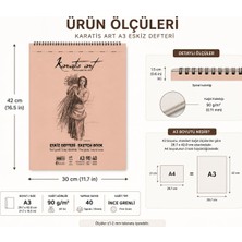 Odea A3 Eskiz Defteri, 90 G/m² Ince Grenli Kağıt, 40 Yaprak Spiralli Sketchbook, Kurşun Kalem, Kömür ve Pastel Çizimler Için Uygun, Kolay Silinebilir, Perforeli Sayfalar, Profesyonel ve Öğrenci Kullanımı I