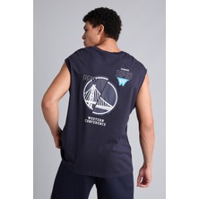 Odea DEFACTO%100 Pamuk Nba Golden State Warrıors Oversize Sırt Baskılı Bisiklet Yaka Atlet G2425AX26AU