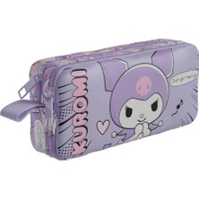 Odea Wiggle Kuromi Temalı Lisanslı Mat Okul Kalem Kutusu Çift Bölmeli Çocuk Bez Kalem Çantası (Lila)