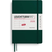 Odea LEUCHTTURM1917 Orta Boy A5 12 Aylık Haftalık Ajanda 2026 Sert Kapak, Ingilizce, Orman Yeşili