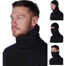 Odea Yılmazel Kışlık Polar Kar Maskesi Siyah Termal Şapka Erkek Boyunluk (Akrilik Karışım, Siyah)