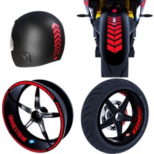 Odea Çınar Extreme Moto Rider 4'lü Sticker Seti Reflektif Kırmızı Iç Dış Jant Şeridi Kask ve Çamurluk