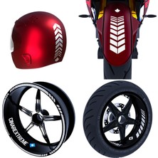 Odea Çınar Extreme Moto Rider 4'lü Sticker Seti Reflektif Gri Iç Dış Jant Şeridi Kask ve Çamurluk