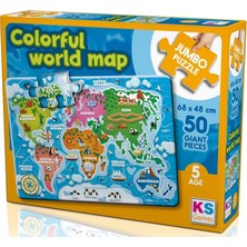 Odea Ks Games 50 Parça Kız ve Erkek Çocuk Renkli Dünya Haritası Jumbo Puzzle - 5 Yaş Üzeri - 31015