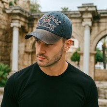 Odea Perlotus Lacivert Kahverengi Beyzbol Şapka Original Black Nakışlı Deri Detaylı Tasarım