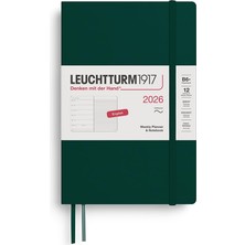 Odea LEUCHTTURM1917 Çanta Boy A6+ 12 Aylık Ajanda ve Not Defteri Çizgili 2026 Yumuşak Kapak, Ingilizce, Orman Yeşili