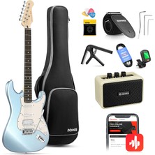 Odea Donner Elektro Gitar, 39 Inç Elektro Gitar Kiti, Yüksek Hız Çeliği Manyetik Bobin Bölmeli, DST-152R, Amplifikatörlü Başlangıç Seti, Çanta, Kapo, Askı, Yay, Akort Aleti, Kablo, Penalar, Buz Mavisi