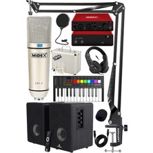 Odea Midex Impressive Paket-4 Stüdyo Ekipmanları Seti (Monitör Mikrofon Ses Kartı Kulaklık Midi Klavye)