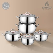 Amboss 10 Parça Big Steel Paslanmaz Çelik Cam Kapaklı Derin Tencere Seti
