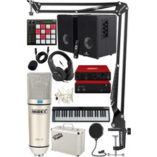 Odea Midex Impressive Paket-5 Stüdyo Ekipmanları Seti (Monitör Mikrofon Ses Kartı Kulaklık Midi Klavye Pad Controller)
