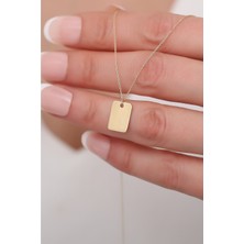 Bayar Gold 14 Ayar Altın Mini Dikdörtgen Plaka Kolye 1 cm