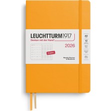 Odea LEUCHTTURM1917 Orta Boy A5 12 Aylık Ajanda ve Not Defteri Noktalı 2026 Sert Kapak, Ingilizce, Gündoğumu Sarı
