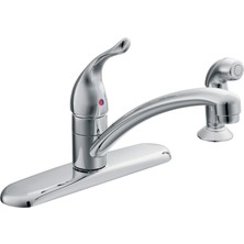 Odea Moen Chateau Krom Tek Kolu Düşük Ark Mutfak Lavabo Bataryası Yan Püskürtücü, 4 Delikli Mutfak Bataryası, Ayrı Esnek Çekme Püskürtme Başlığı, Ticari, Çamaşırhane, Yardımcı Program, 7430