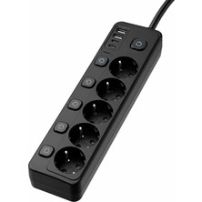 Odea Akım Korumalı 5'li Priz, Topraklı Grup Priz, Çoklu Priz, 20W Pd Hızlı Şarj, 2 USB + 2 Type-C Girişli, Bireysel Anahtarlı, 2 Metre Kablo