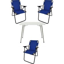 Odea Bofigo 60X80 Beyaz Katlanır Masa + 3 Adet Katlanır Sandalye Kamp Seti Bahçe Takımı Mavi