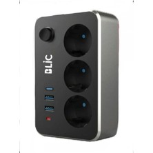 Odea Fillikutum Çoklayıcı 3lü Priz 2 USB 1 Type-C 2 Metre Kablo Anahtarlı Termal Akım Korumalı Priz