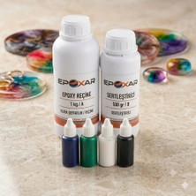 Epoxar 1.5 kg Şeffaf Epoksi Reçine Kit + 4'lü Renkli Pigment Boya Avantaj Paketi(Lacivert, Yeşil, Beyaz, Siyah)80 ml