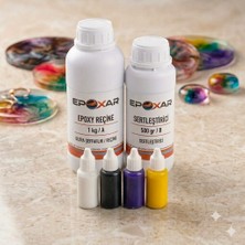 Epoxar 1.5 kg Şeffaf Epoksi Reçine Kit + 4'lü Renkli Pigment Boya Avantaj Paketi(Siyah, Beyaz, Menekşe, Sarı)80 ml