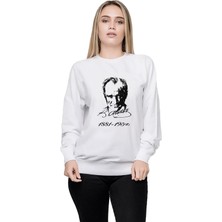Odea Qivi K Atatürk Imza 1881 1938 Baskılı Beyaz Kadın Örme Sweatshirt Uzun Kol BGA1075-KDNSWA1, Xs