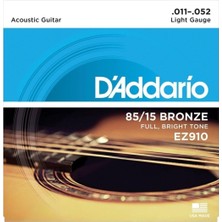 Odea Daddarıo EZ910 Akustik Gitar Tel Seti, 85/15 Bronze, Lıght Ga