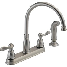 Odea Delta Faucet Windemere 2 Kulplu Evye Bataryası Yan Püskürtücülü Uyumlu Yüzey, Paslanmaz 21996LF-SS, 5