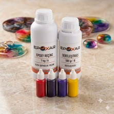 Epoxar 1.5 kg Şeffaf Epoksi Reçine Kit + 4'lü Renkli Pigment Boya Avantaj Paketi(Bordo, Mor, Sarı, Kırmızı)80 ml