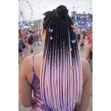 Renas Store Braided Hair Extension Ponytail Holder Black To Pink Ombre – Synthetic Festival Braid Hair Tie, Clip On Rasta Style Hair Accessory For Women