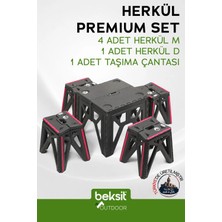 Beksit BEKSİT OUTDOOR Herkül Katlanır Kamp Masa-Tabure Takımı Reflektörlü (Antrasit-Çantalı)